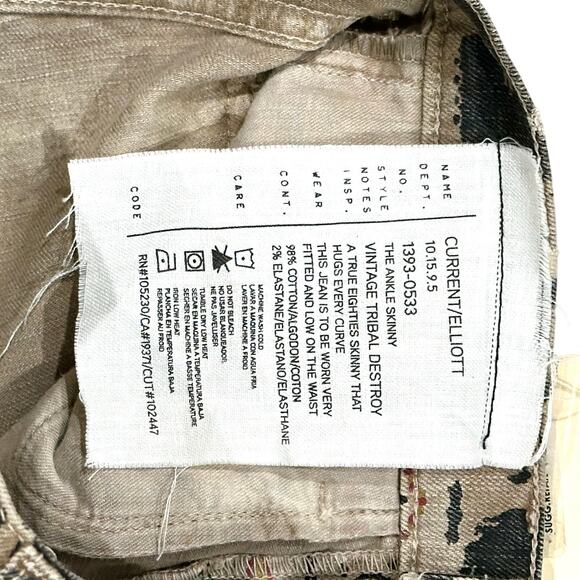 Current/Elliott The Ankle Skinny Vintage Tribal Destroy Jeans Size 24 NWT $218 - Picture 12 of 13